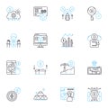 Political strategies linear icons set. Lobbying, Campaigning, Fundraising, Messaging, Mobilization, Advertising