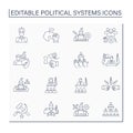Political systems line icons set
