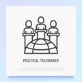 Political tolerance thin line icon: different consignments are respect each other. Modern vector illustration