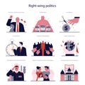 Political views spectrum set. Right-wing politics ideology principles and values