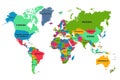 Political World Map, colourful world countries and country names, continents of the planet - vector