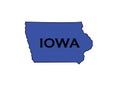 Politically liberal blue state of Iowa with a map outline.