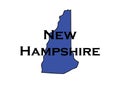 Politically liberal blue state of New Hampshire with a map outline.