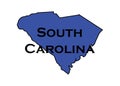 Politically liberal blue state of South Carolina with a map outline.