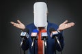 Politician with hidden face at the press conference Royalty Free Stock Photo