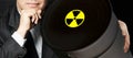 Politician man with radioactive nuclear waste