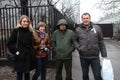 The politician Nikolay Lyaskin who is just released from under arrest is photographed against prison