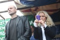 Politician Sergei Udaltsov and singer Katya Gordon at the rally in defense of Khimki forest