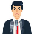 Politician speaking in public at microphones, vector illustration