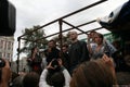 Politicians Sergey Udaltsov and Evgeniya Chirikova at the rally in defense of Khimki forest