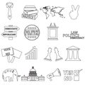 Politics black simple outline icons set eps10