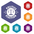 Politics election icons vector hexahedron
