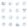 Politics government linear icons set. Democracy, Corruption, Elections, Legislation, Bureaucracy, Partisanship