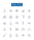 Politics line icons signs set. Design collection of Politics, Governance, Diplomacy, Statecraft, Election, Legislation