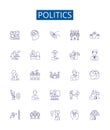 Politics line icons signs set. Design collection of Politics, Governance, Diplomacy, Statecraft, Election, Legislation