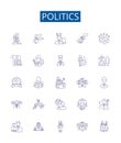 Politics line icons signs set. Design collection of Politics, Governance, Diplomacy, Statecraft, Election, Legislation