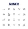 Politics line vector icons and signs. Governance, Administration, Laws, Constitution, Government, Diplomacy, Electoral