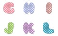 Polka dot alphabet.Pastel polka dots font. Hand drawn letter design for scrapbooks, albums, crafts and back to school Royalty Free Stock Photo