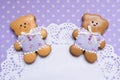 Polka-dot background with honey-cake bears and a napkin