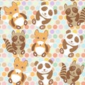 Polka dot background, pattern. Funny cute raccoon, panda, fox on dot background. Vector Royalty Free Stock Photo