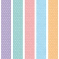 Polka dot background seamless pattern with orange pink lilac blue stripes. Vector