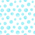 Polka dot blue, teal, turquoise watercolor seamless pattern. Abstract watercolour background with color circles on white Royalty Free Stock Photo