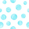 Polka dot blue, teal, turquoise watercolor seamless pattern. Abstract watercolour background with color circles on white Royalty Free Stock Photo