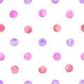 Polka dot coloful watercolor seamless pattern. Abstract watercolour background with color circles on white Royalty Free Stock Photo