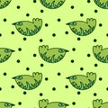 Polka dot and cute little birds. Seamless pattern. Vector background for fabric and other surfaces Royalty Free Stock Photo