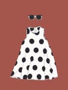 Polka dot dress with sun glasses , sketch vector.