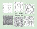 Polka dot fabric sample. assorted set of dotted repeatable patte