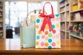 polka dot gift bag with color matching tissue paper Royalty Free Stock Photo