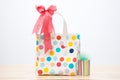 polka dot gift bag with color matching tissue paper Royalty Free Stock Photo