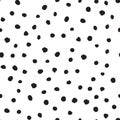 Polka dot hand drawn seamless background. Polkadot snowflakr black irregular point motif