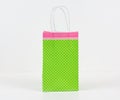 Polka Dot Lime Green and Pink Gift Bag. Isolated. Birthday. Easter. Spring. Royalty Free Stock Photo