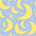 Polka Dot Moon and Stars Sky Vector Repeat Pattern