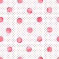 Polka dot pink red watercolor seamless pattern. Abstract watercolour color circles on white background Royalty Free Stock Photo