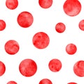 Polka dot red watercolor seamless pattern. Abstract watercolour background with color circles on white Royalty Free Stock Photo