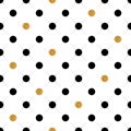 Polka dot seamless background in gold and black colors.