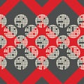 Polka dot seamless pattern. Gray-white-red mosaic of circles with different parts. Geometric background. Royalty Free Stock Photo