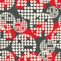 Polka dot seamless pattern. Gray-white-red mosaic of circles with different parts. Geometric background. Royalty Free Stock Photo