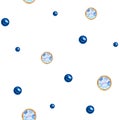 Polka dot seamless pattern Watercolor Christmas ball from trend classic blue crystal with gold element on white
