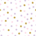 Polka dot seamless vector pattern with glittering dots. Luxury polka dot pattern. Bright holidays background. Gold