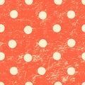Polka dot vintage seamless pattern. Abstract scratched red background with white color circles Royalty Free Stock Photo