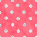 Polka dot watercolor seamless pattern. Abstract watercolour gray color circles on pink background Royalty Free Stock Photo