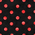 Polka dot watercolor seamless pattern. Abstract watercolour red color circles on black background Royalty Free Stock Photo