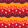 Polka dot and waves. Cute seamless pattern in color of petal of flower marigold. Bright print for fabric and textile.