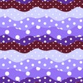 Polka dot and waves. Cute seamless pattern in color of petal of flower viola