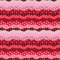 Polka dot and waves. Frills. Cute seamless pattern in color of petal of flower verbena.