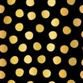 Polka dots gold foil on black seamless vector background. Golden hand drawn circles repeating pattern. Elegant backdrop Royalty Free Stock Photo